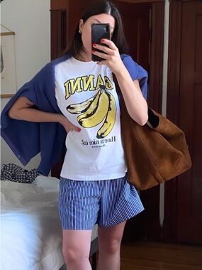 The Frankie Shop Blue and White Striped Shorts